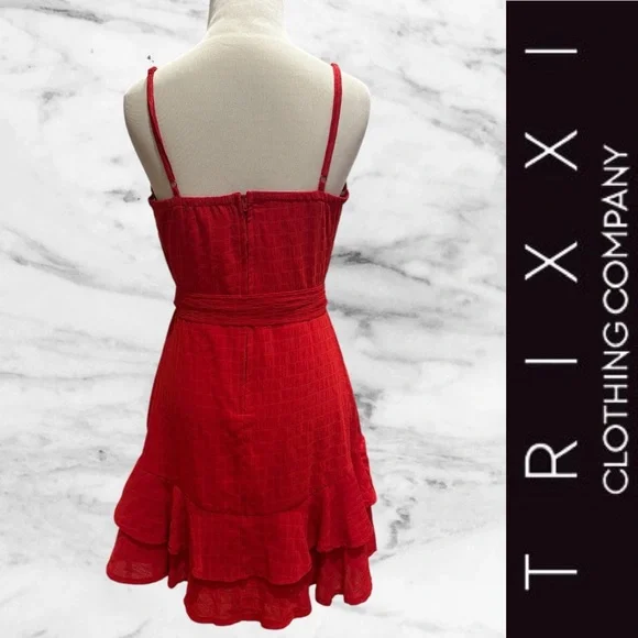 NWT Trixxi Printed Red Ruffled Fit & Flare Dress, Size S, MSRP‎ $59 - Picture 4 of 9